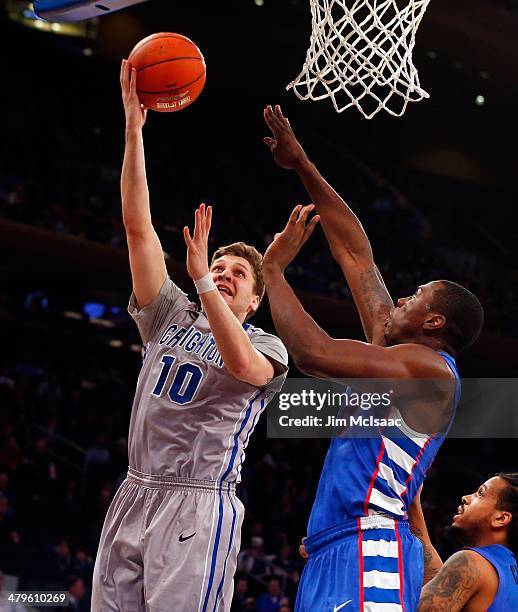 Grant Gibbs of the Creighton Bluejays in action against the DePaul Blue Demons during the quarterfinals of the Big East Basketball Tournament at...