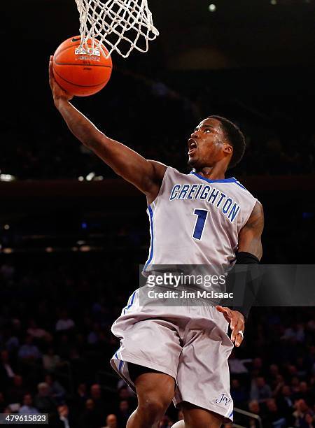 Austin Chatman of the Creighton Bluejays in action against the DePaul Blue Demons during the quarterfinals of the Big East Basketball Tournament at...