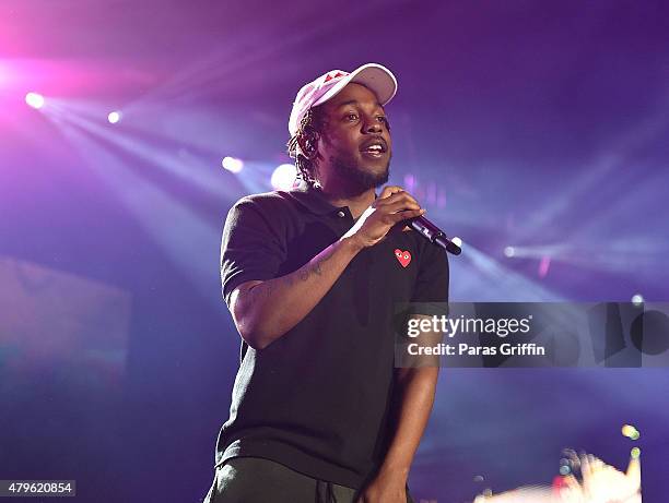 Recording artist Kendrick Lamar performs onstage at the 2015 Essence Music Festival on July 5, 2015 at Mercedes-Benz Superdome in New Orleans,...