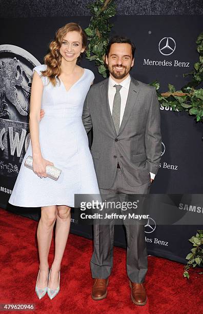 Actors Lauren Lapkus and Jake Johnson arrive at the 'Jurassic World' - World Premiere at Dolby Theatre on June 9, 2015 in Hollywood, California.