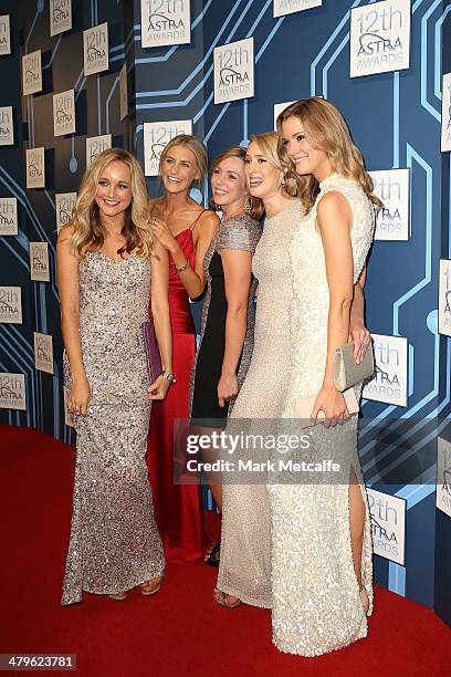 Presenters arrive at the 12th ASTRA Awards at Carriageworks on March 20, 2014 in Sydney, Australia.