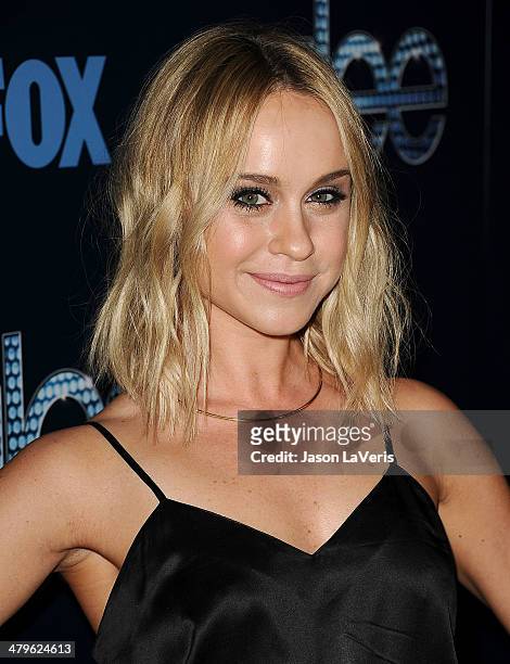 Actress Becca Tobin attends the "Glee" 100th episode celebration at Chateau Marmont on March 18, 2014 in Los Angeles, California.