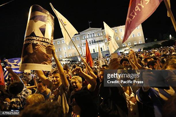 Tens of thousands of Greeks have come to SYntagma Square, to celebrate the win of the 'Oxi' side of the referendum Tens of thousands of Greeks came...