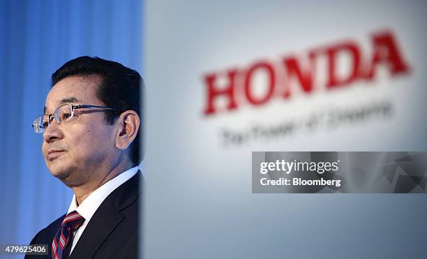 Takahiro Hachigo, president of Honda Motor Co., listens during a news conference in Tokyo, Japan, on Monday, July 6, 2015. Honda's new president...