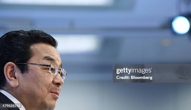 Takahiro Hachigo, president of Honda Motor Co., speaks during a news conference in Tokyo, Japan, on Monday, July 6, 2015. Honda's new president...