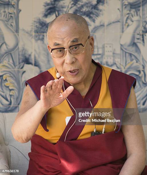 The 14th Dalai Lama attends Peak Mind Foundation Hosts A Talk With His Holiness The 14th Dalai Lama at Rancho Las Lomas on July 4, 2015 in Silverado...