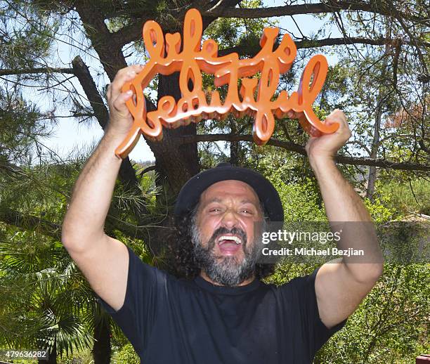 Artist Mr. Brainwash attends Peak Mind Foundation Hosts A Talk With His Holiness The 14th Dalai Lama at Rancho Las Lomas on July 4, 2015 in Silverado...