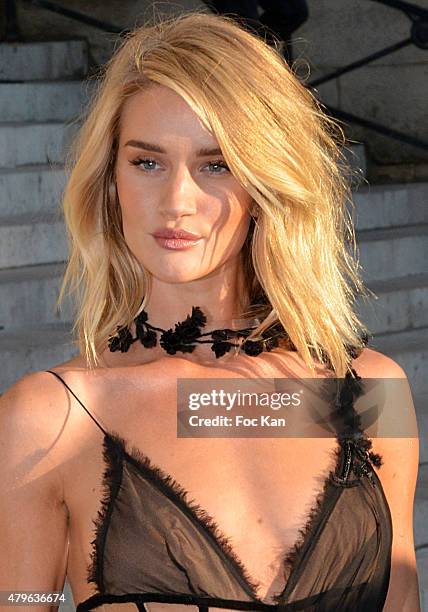 Rosie Huntington Whiteley attends the Versace show as part of Paris Fashion Week Haute Couture Fall/Winter 2015/2016 on July 5, 2015 in Paris, France.