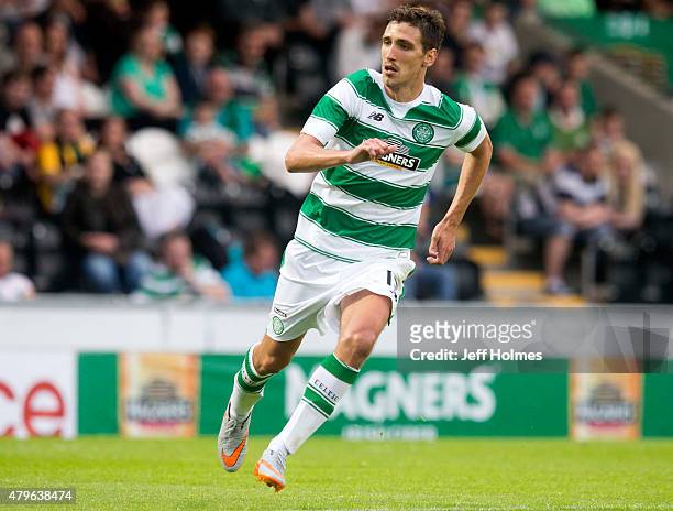 Stefan Scepovic of Celtic in action against Den Bosch during the Pre Season Friendly between Celtic and De Bosch at St Mirren Park on July 01, 2015...