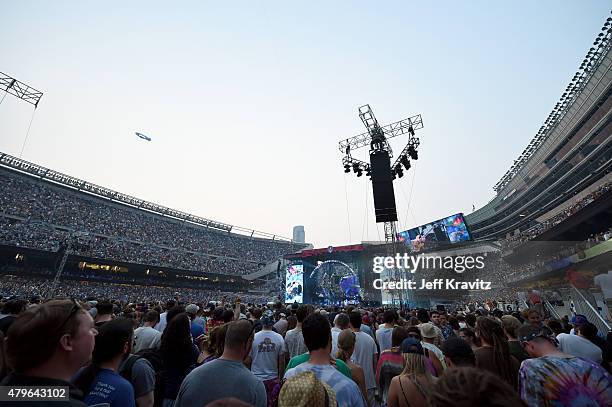 Trey Anastasio, Phil Lesh, Bill Kreutzmann, Bob Weir, Mickey Hart, Jeff Chimenti and Bruce Hornsby of The Grateful Dead perform during the "Fare Thee...