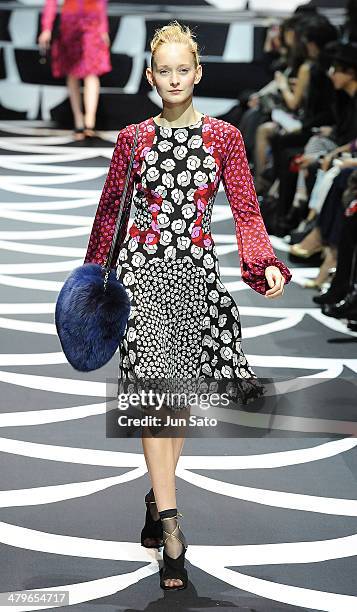 Model walks the runway during the DIANE von FURSTENBERG show as part of Mercedes Benz Fashion Week TOKYO 2014 A/W at Shibuya Hikarie on March 20,...