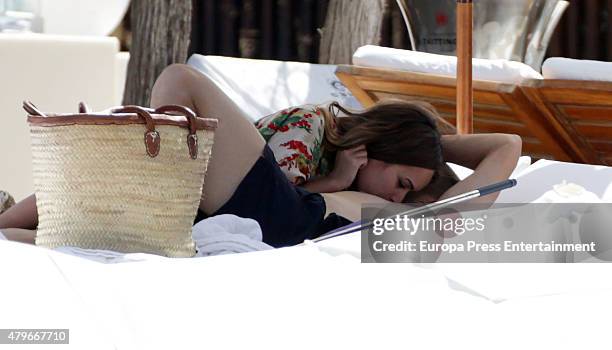 Barcelona football player Jordi Alba and Romarey Ventura are seen on July 4, 2015 in Ibiza, Spain.