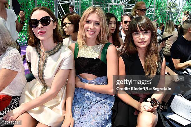 Ulyana Sergeenko, Elena Perminova and Miroslava Duma attend the Christian Dior show as part of Paris Fashion Week Haute Couture Fall/Winter 2015/2016...
