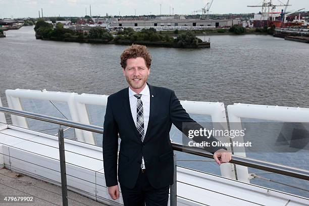 Of the Olympia Hamburg 2024 Nikolas Hill poses during the press conference Hamburg Launches Olympia 2024 Bid Process on July 6, 2015 in Hamburg,...