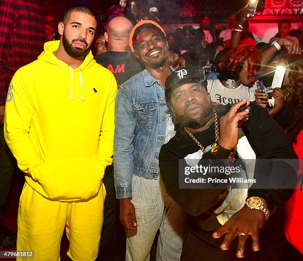 Drake, Andre 3000 and Big Boi attend at Compound on June 20, 2015 in Atlanta, Georgia.