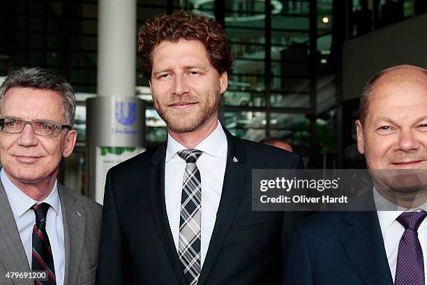 Of the Olympia Hamburg 2024 board, Nikolas Hill poses for photographs at the launch of the Hamburg Olympia 2024 bid on July 6, 2015 in Hamburg,...