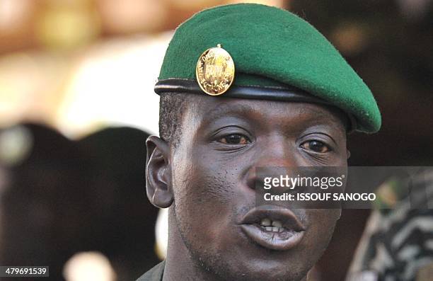 Malian junta leader captain Amadou Sanogo speaks on April 3, 2012 at Kati military camp near Bamako. Mali's under-fire junta on Tuesday called a...