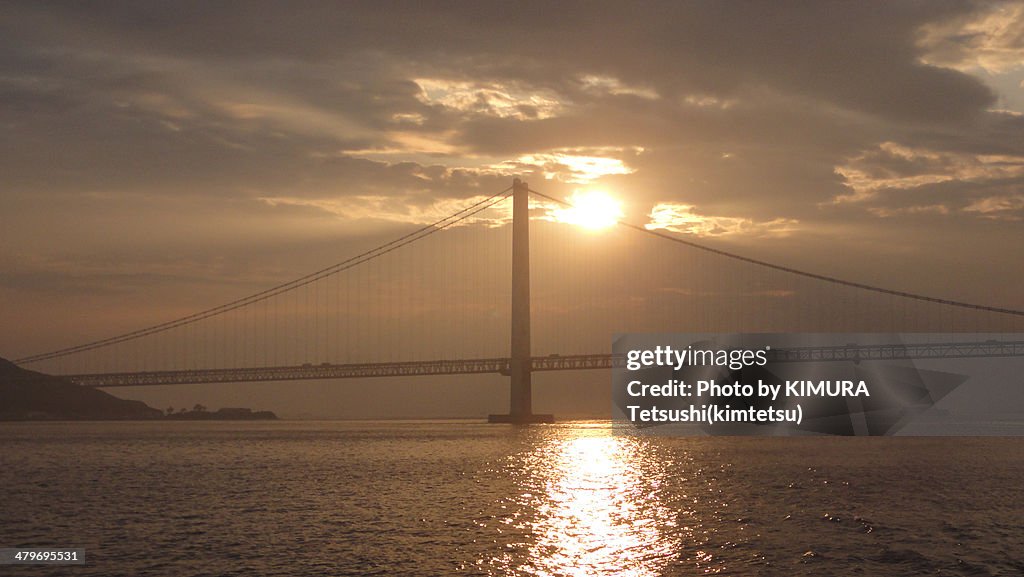 Sunset over The Akashi Kaikyo Bridge