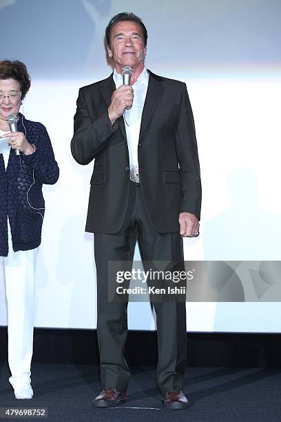 Arnold Schwarzenegger attends the Tokyo Premiere of 'Terminator Genisys' at the Roppongi Hills Arena on July 6, 2015 in Tokyo, Japan.