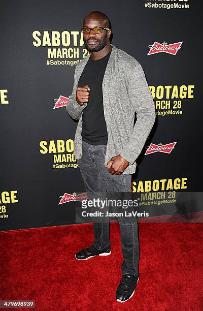 Fighter Cheick Kongo attends the premiere of "Sabotage" at Regal Cinemas L.A. Live on March 19, 2014 in Los Angeles, California.