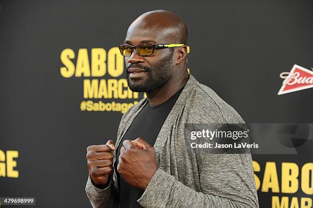 Fighter Cheick Kongo attends the premiere of "Sabotage" at Regal Cinemas L.A. Live on March 19, 2014 in Los Angeles, California.