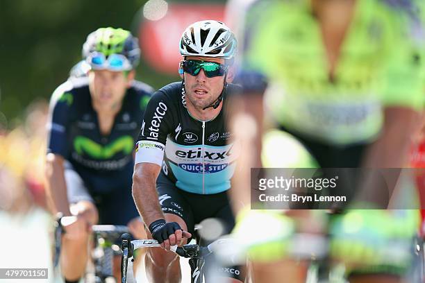 Mark Cavendish of Great Britain and Etixx-Quick Step rides up the Mur de Huy at the end of stage three of the 2015 Tour de France, a 154km stage...