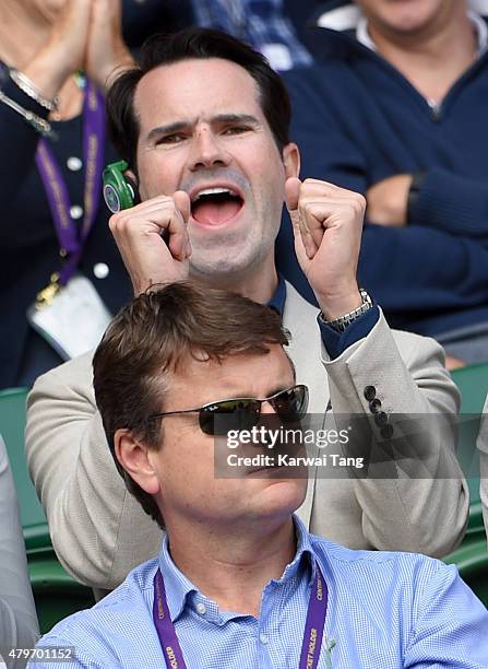 Jimmy Carr attends day seven of the Wimbledon Tennis Championships at Wimbledon on July 6, 2015 in London, England.