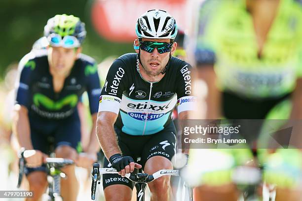 Mark Cavendish of Great Britain and Etixx-Quick Step rides up the Mur de Huy at the end of stage three of the 2015 Tour de France, a 154km stage...