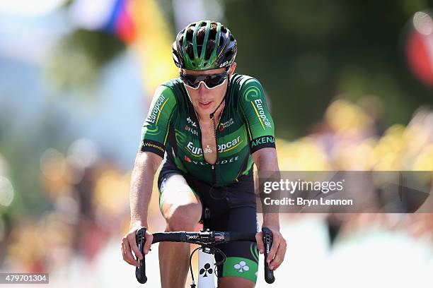 Cyril Gautier of France and Team Europcar crosses the finish line on stage three of the 2015 Tour de France, a 154km stage between Antwerp and Huy,...