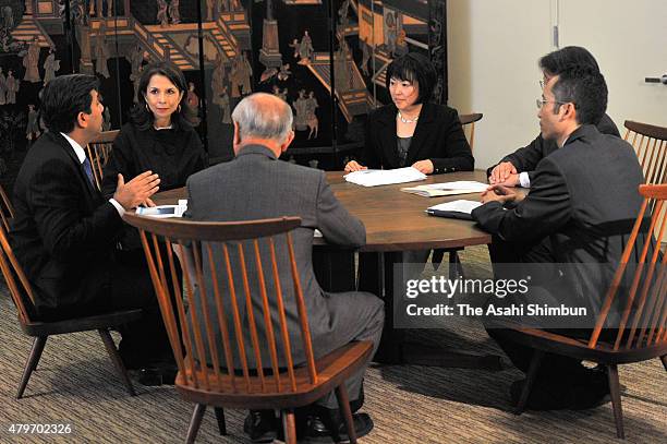 Japanese first lady Hitomi Noda talks with doctors who had supported during the Great East Japan Earthquake at Columbia University on the sidelines...