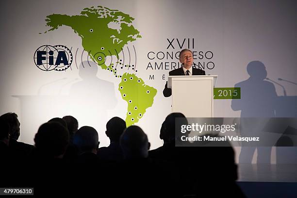 Jean Todt President of FIA speaks during the XVII Congreso Americano FIA 2015 at Hyatt Regency Mexico City on July 06, 2015 in Mexico City, Mexico.