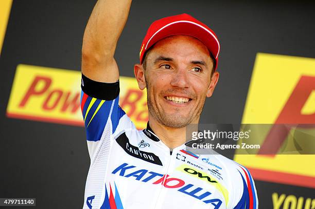 Joaquin Rodriguez Oliver of Team Katusha celebrates after Stage Three of the Tour de France on Monday 06 July 2015, Huy, Belgium.