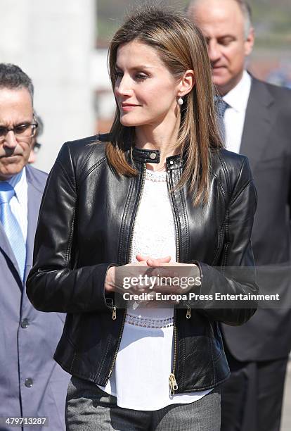 Princess Letizia of Spain attends the professional training course 'Mantenimiento y Servicios a la Produccion' at Ciudad Tecnologica de Valnalon on...