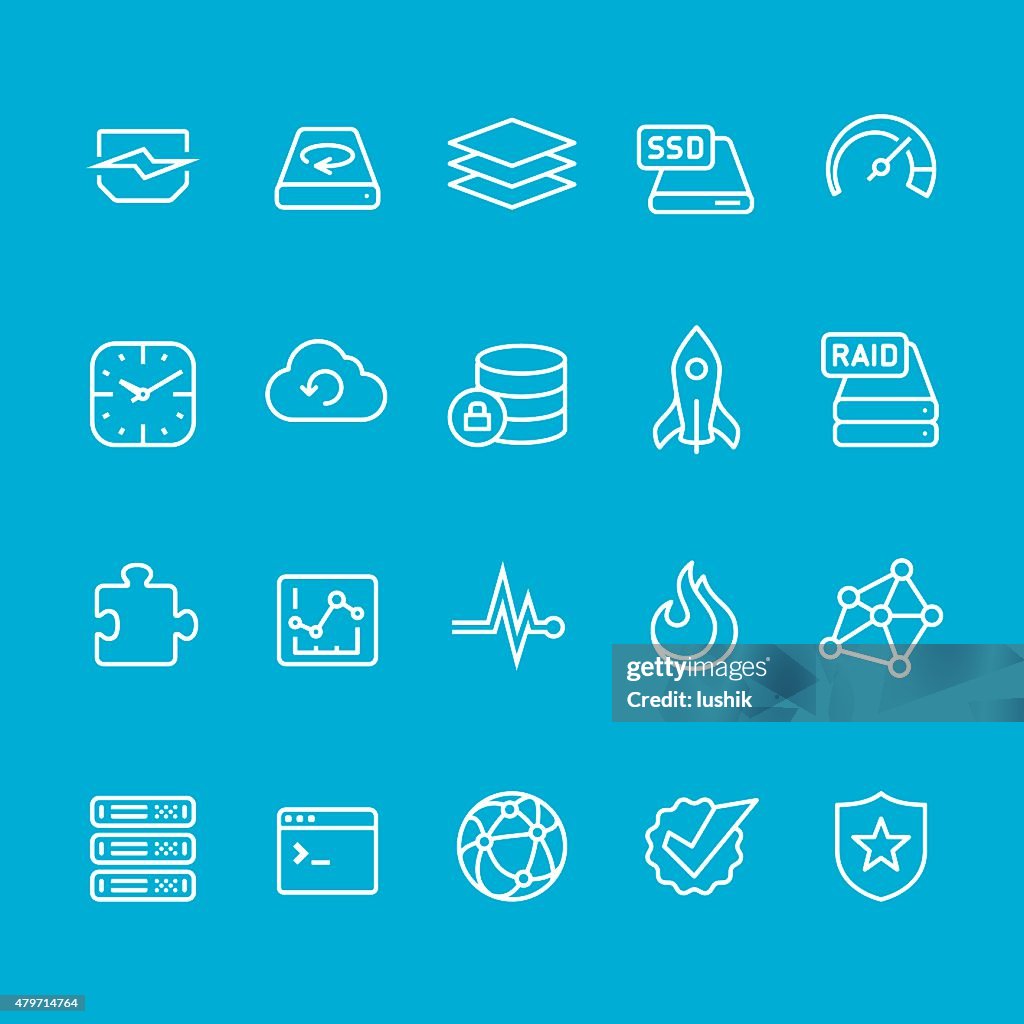 Hosting and storage UI vector stroke icons
