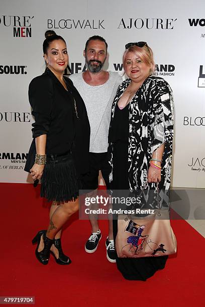 Miyabi Kawai , Tobias Bojko and Betty Amrhein attend the AJOURE Berlin Fashion Week Opening Party at LNFA Space - Bikini Berlin on July 6, 2015 in...