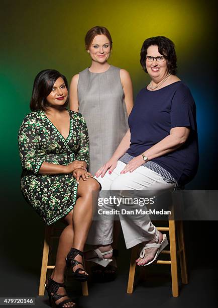 Actresses Mindy Kaling, Amy Poehler and Phyllis Smith are photographed for USA Today on June 7, 2015 in Beverly Hills, California.