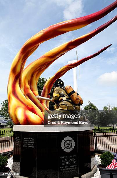 Cleveland Fallen Firefighters Memorial sits outside FirstEnergy Stadium on June 19, 2015 in Cleveland, Ohio.