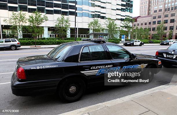 Cleveland Police Vehicle sits on a downtown street on June 19, 2015 in Cleveland, Ohio.