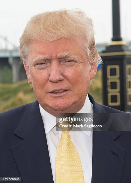 Business Magnate / Presidential Candidate Donald Trump attends the 2015 Hank's Yanks Golf Classic at the Trump Golf Links Ferry Point on July 6, 2015...