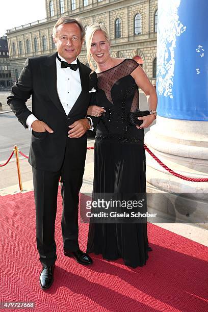 Yorck Otto and his girlfriend Alexandra Albrecht during the premiere of the opera 'Arabella' on July 6, 2015 in Munich, Germany.