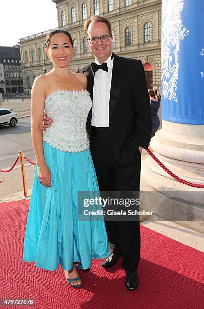 Marcus Rinderspacher and his wife Franziska Rabl during the premiere of the opera 'Arabella' on July 6, 2015 in Munich, Germany.