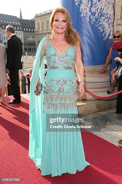 Ulrike Huebner wearing a dress by Brian Rennie during the premiere of the opera 'Arabella' on July 6, 2015 in Munich, Germany.