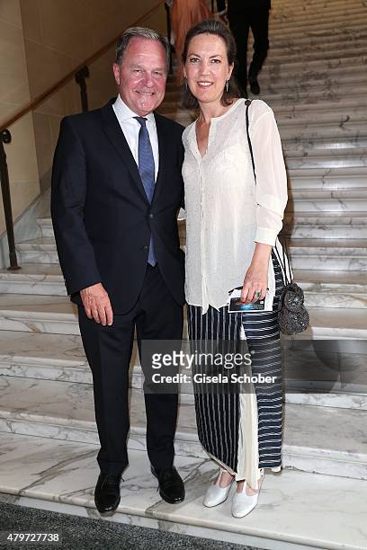 Wolfgang Heubisch and his wife Kristina Kalb during the premiere of the opera 'Arabella' on July 6, 2015 in Munich, Germany.