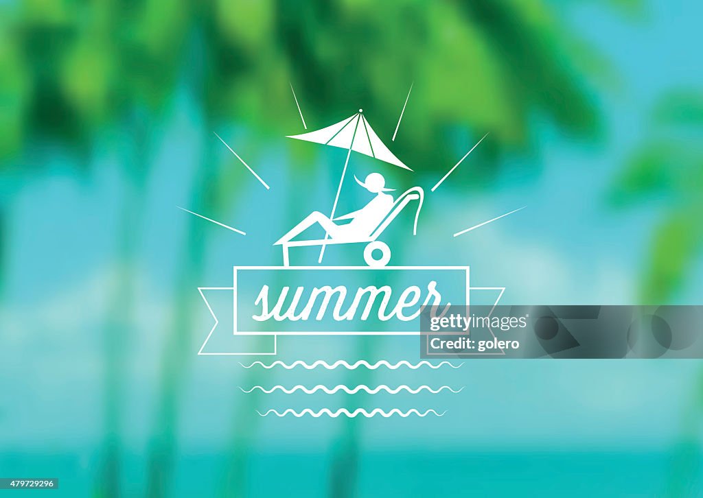 Summer icon on blurred palm beach background