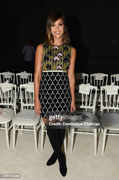 Jessica Alba attends the Giambattista Valli show as part of Paris Fashion Week Haute Couture Fall/Winter 2015/2016 on July 6, 2015 in Paris, France.