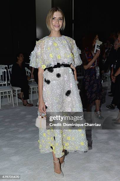 Elena Perminova attends the Giambattista Valli show as part of Paris Fashion Week Haute Couture Fall/Winter 2015/2016 on July 6, 2015 in Paris,...