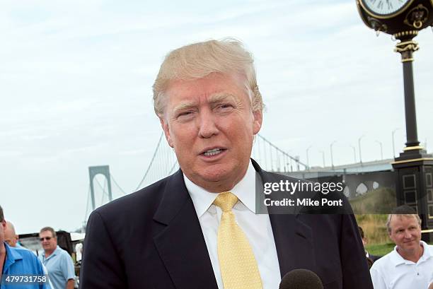 Donald Trump attends the 2015 Hank's Yanks Golf Classic at Trump Golf Links Ferry Point on July 6, 2015 in New York City.