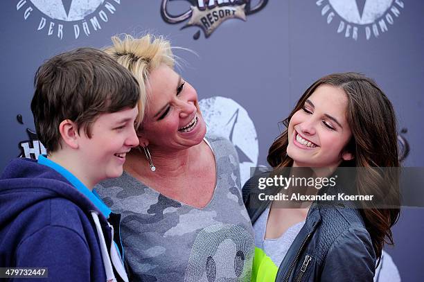 Designer Claudia Effenberg, together with her children Lucia Effenberg and Thomas Strunz, attends the opening of the new wing coaster 'Flug der...