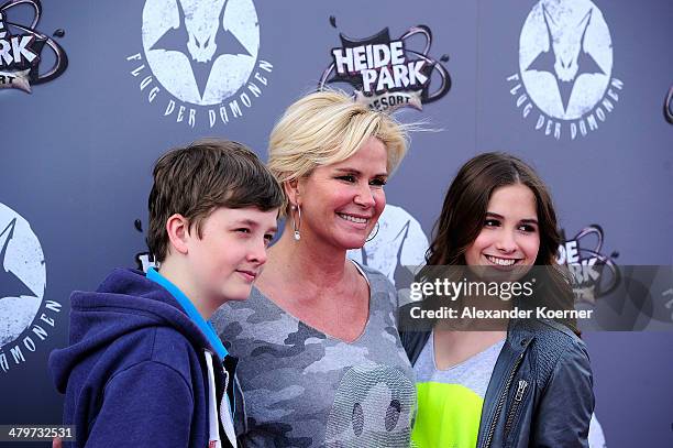 Designer Claudia Effenberg, together with her children Lucia Effenberg and Thomas Strunz, attends the opening of the new wing coaster 'Flug der...