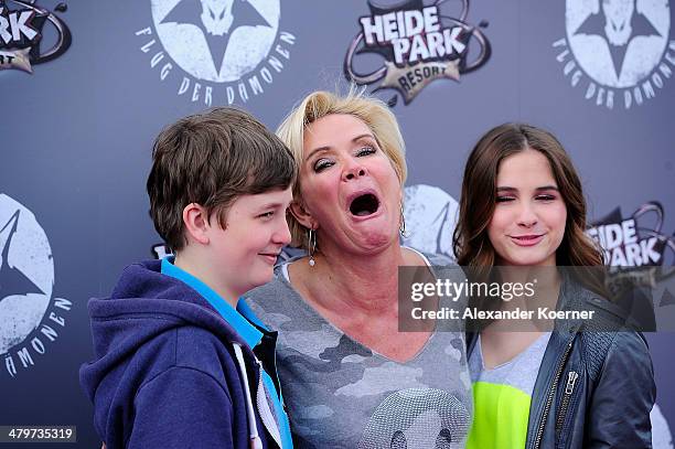 Designer Claudia Effenberg, together with her children Lucia Effenberg and Thomas Strunz, attends the opening of the new wing coaster 'Flug der...